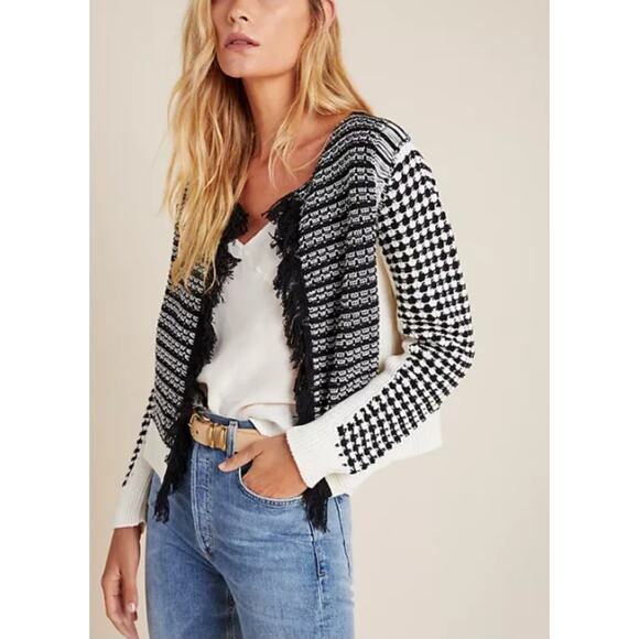 Anthropologie Aldomartins Cardigan Sweater NEW‎ Large Izabella Fringed Black